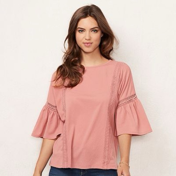 LC Lauren Conrad | Blush Pink Lace Trim Top - Picture 1 of 6